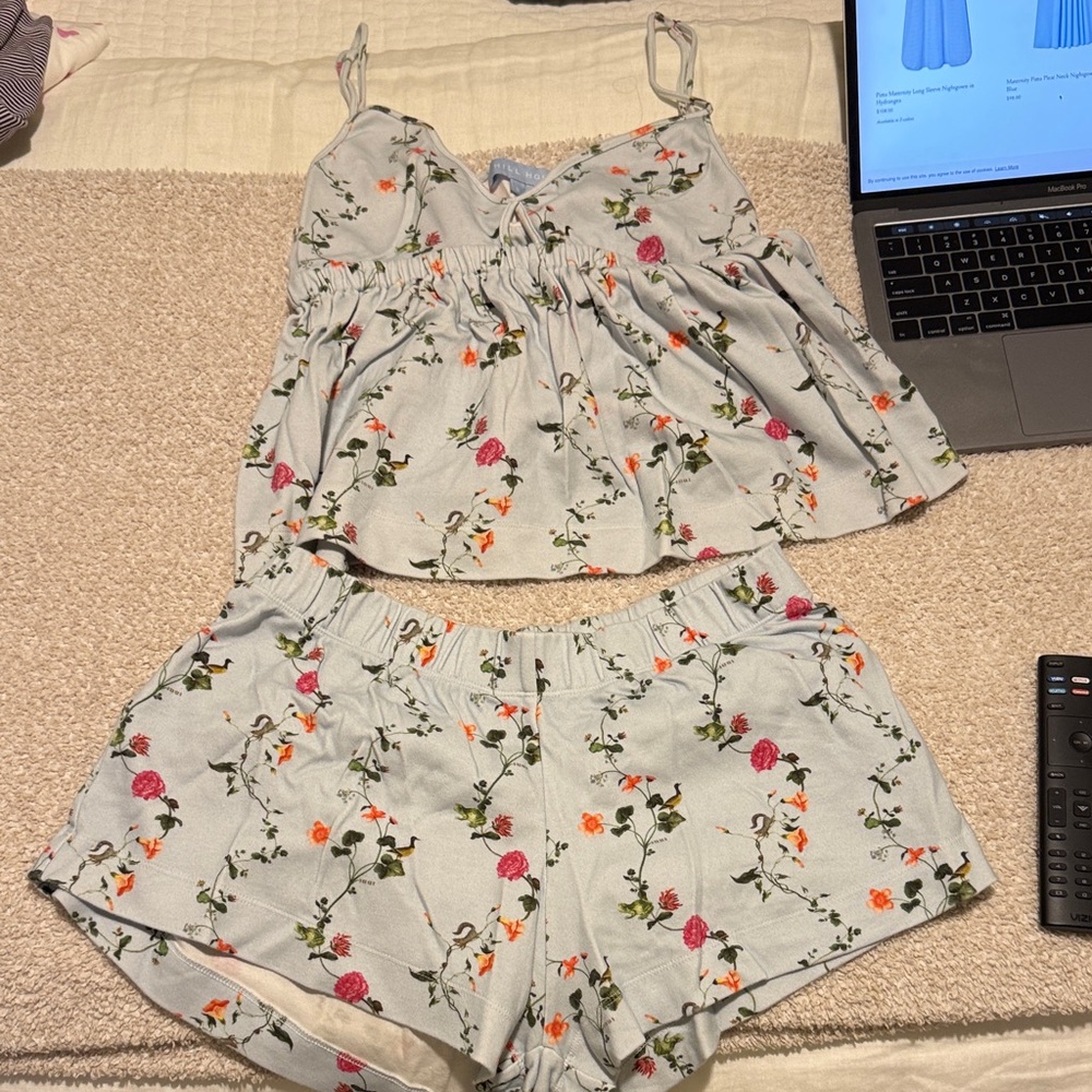 Hill House Floral Pajama Set in Light Blue